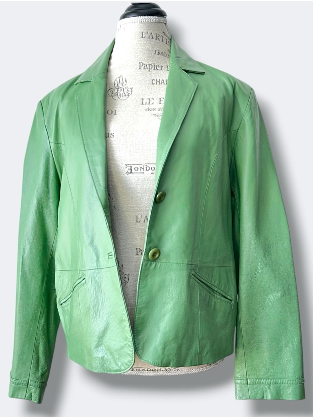 Vintage Cleo Genuine Leather Blazer Jacket - Vibrant Green - Size Large